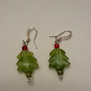 Green and Red Christmas Tree Earrings